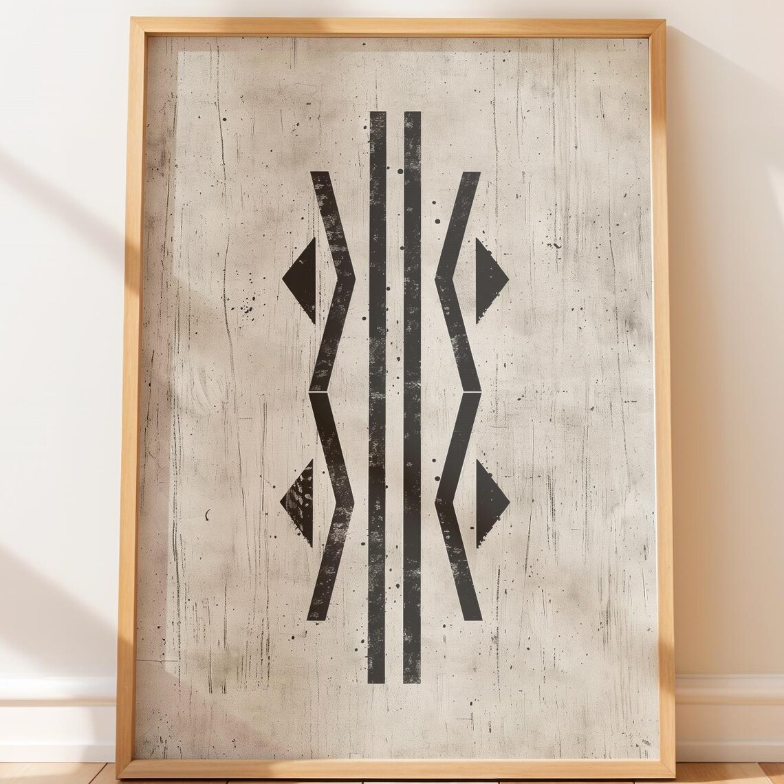 Minimalist Tribal Line Design Geometric Black Cream Art Poster