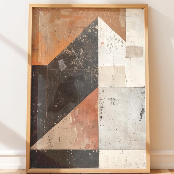 Modern Geometric Abstract Wall Art Earthy Minimalist Design Rustic Textured Neutral Palette Ethnic Decor