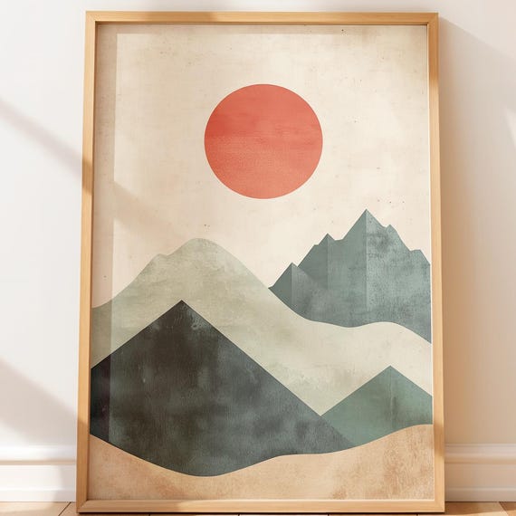 Earthy Mountain Landscape Print Minimalist Boho Wall Art Japandi Decor