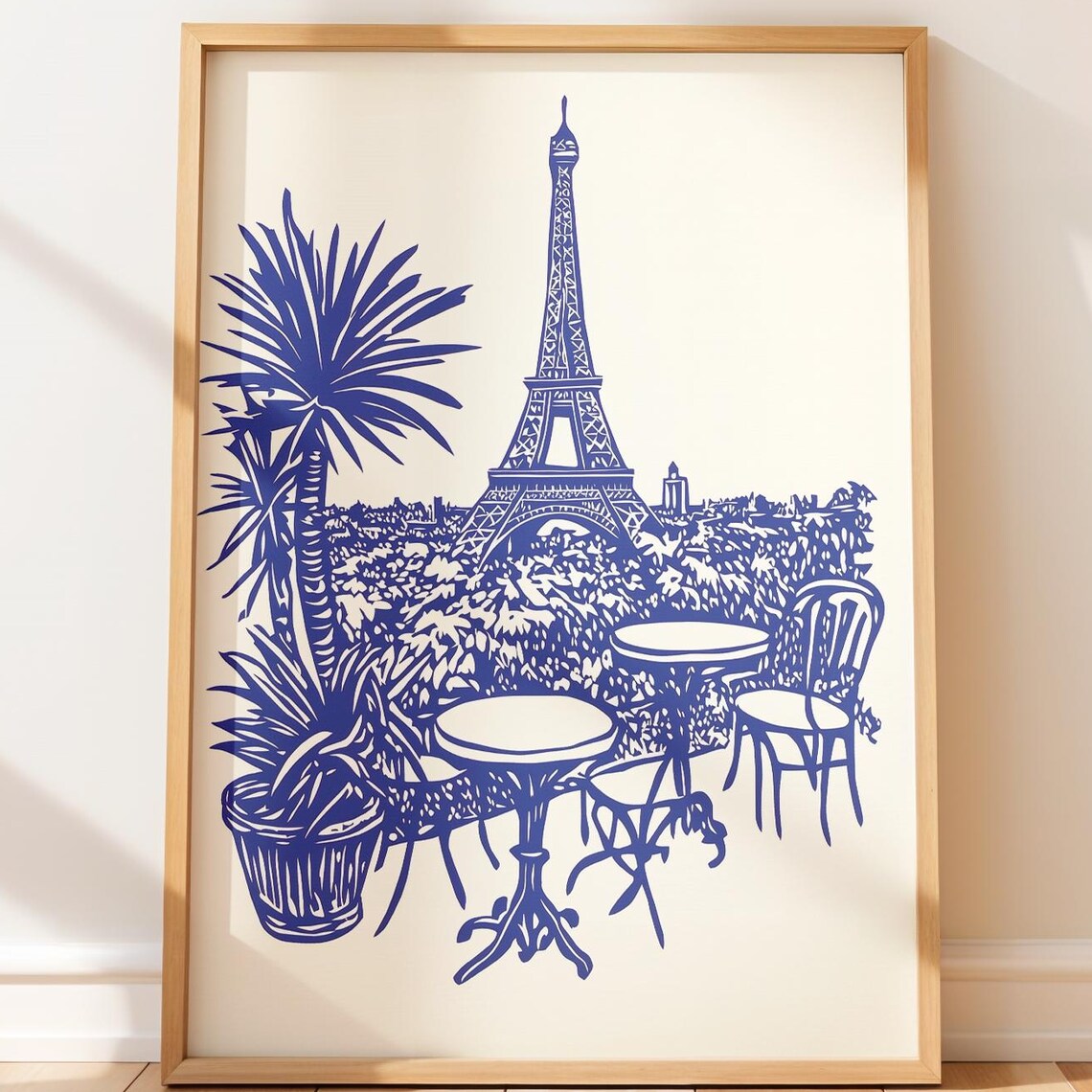 Eiffel Tower Blue Line Art Paris Terrace Tables Minimalist Poster