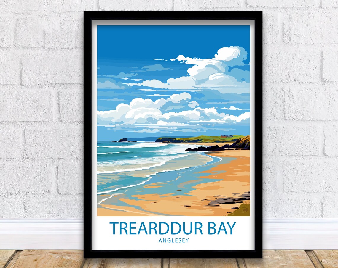 Trearddur Bay Anglesey Golden Sweeping Beach Surf Waves Travel Poster