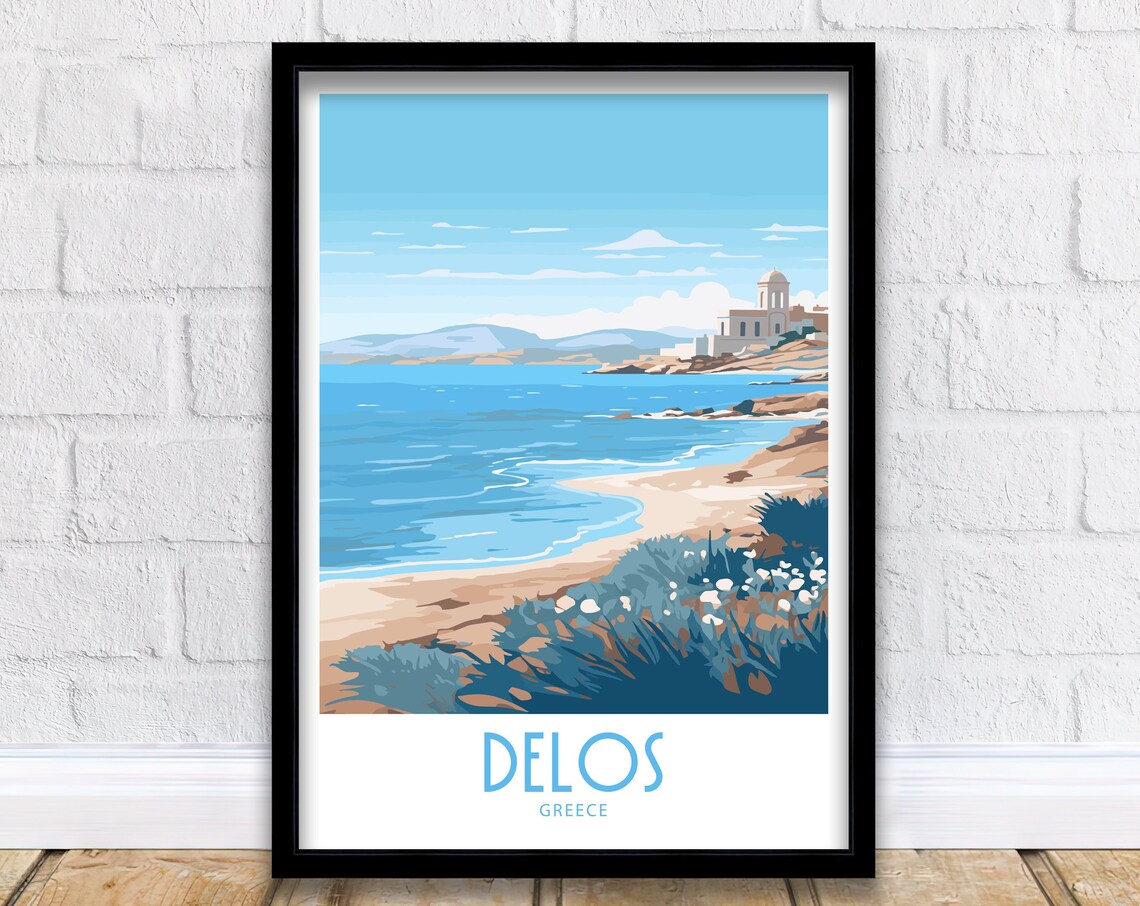 Delos Greece Sandy Beach Shore Church Blue Waves Travel Art Poster