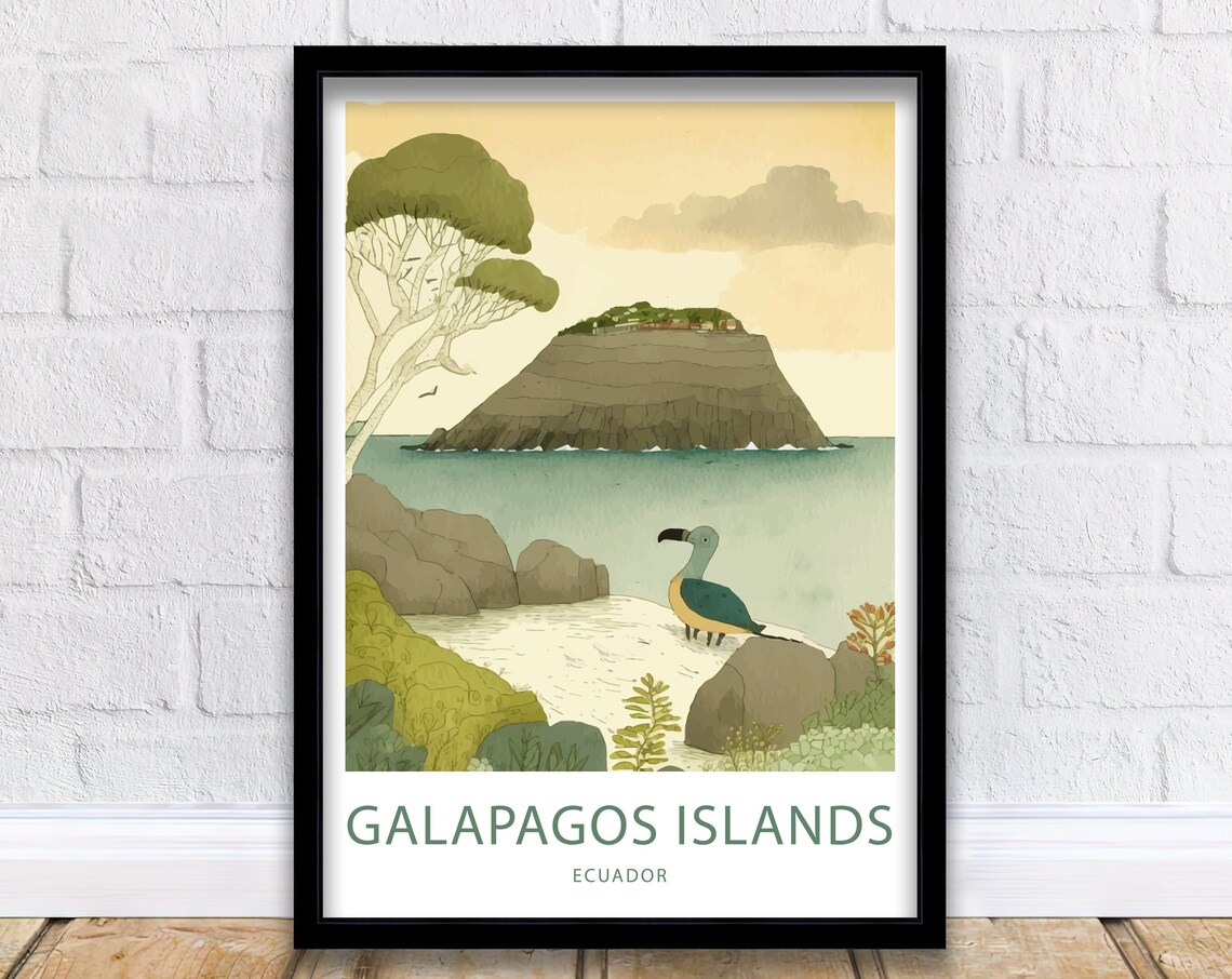 Galapagos Islands Ecuador Blue Footed Booby Vintage Island Art Poster