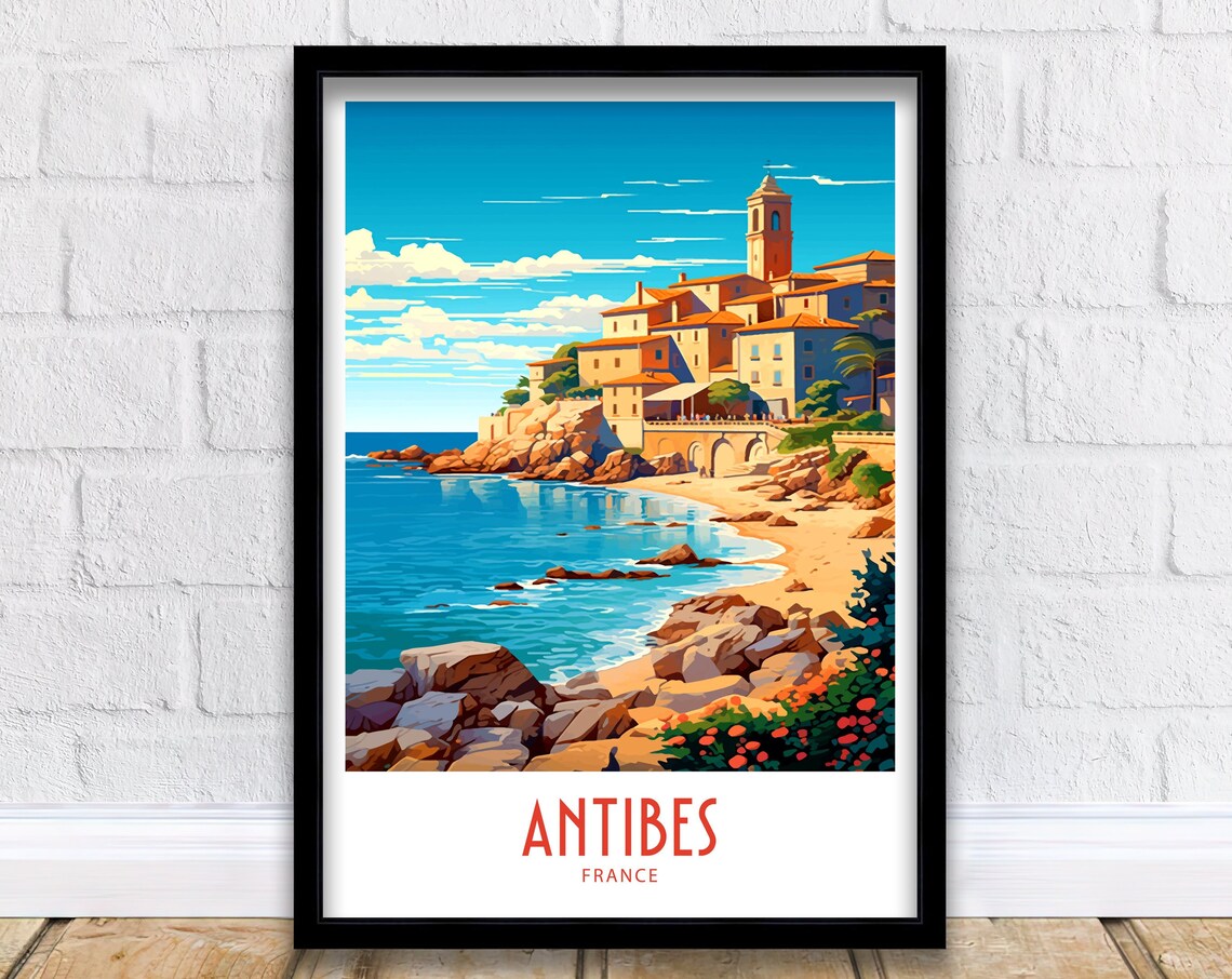 Antibes France Old Town Beach Rocky Shore Sea View Travel Poster