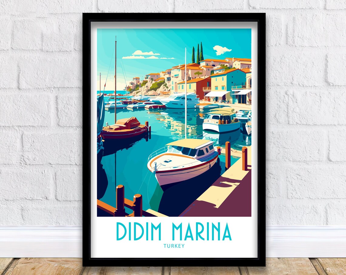Didim Marina Turkey Boats Harbour View Vintage Travel Poster