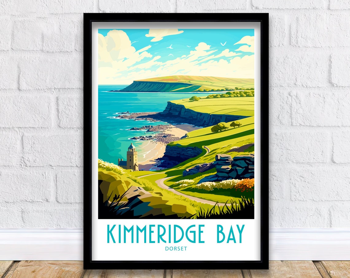 Kimmeridge Bay Dorset Watchtower Headland Vintage Travel Poster