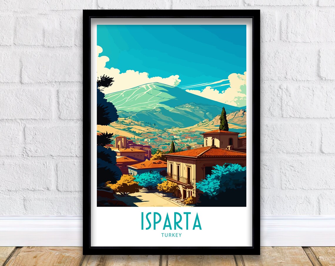 Isparta Turkey Mountain Town View Peaks Vintage Travel Poster