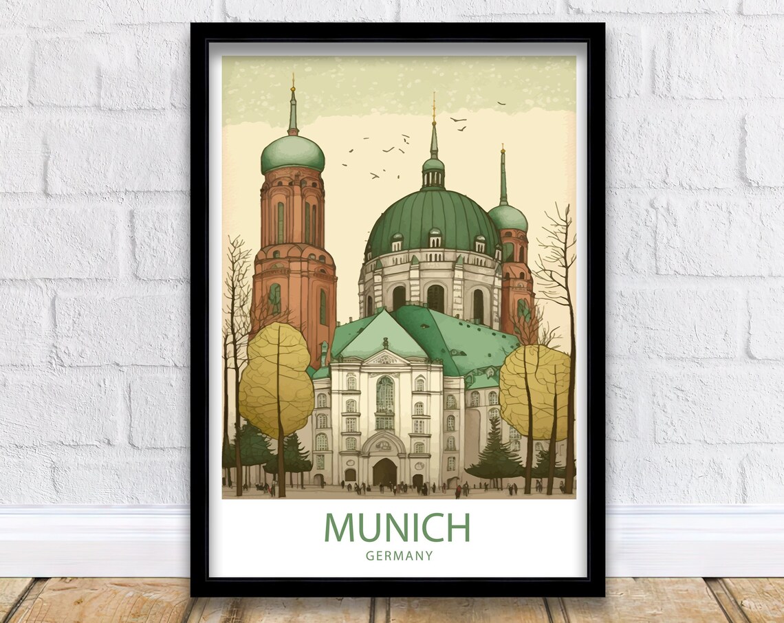 Munich Germany Grand Domed Cathedral Autumn City Travel Poster