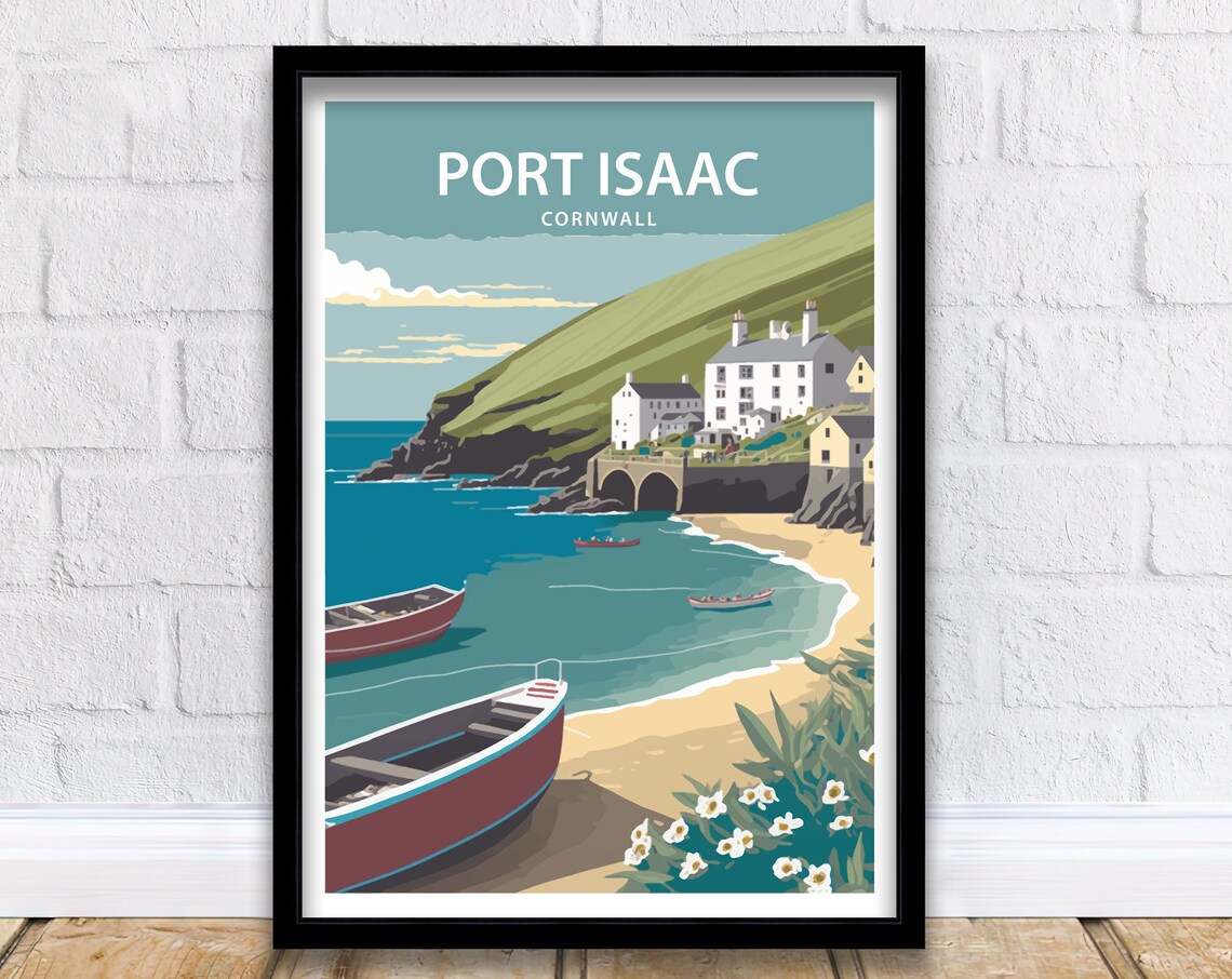 Port Isaac Travel Poster, Cornwall Coastal Print
