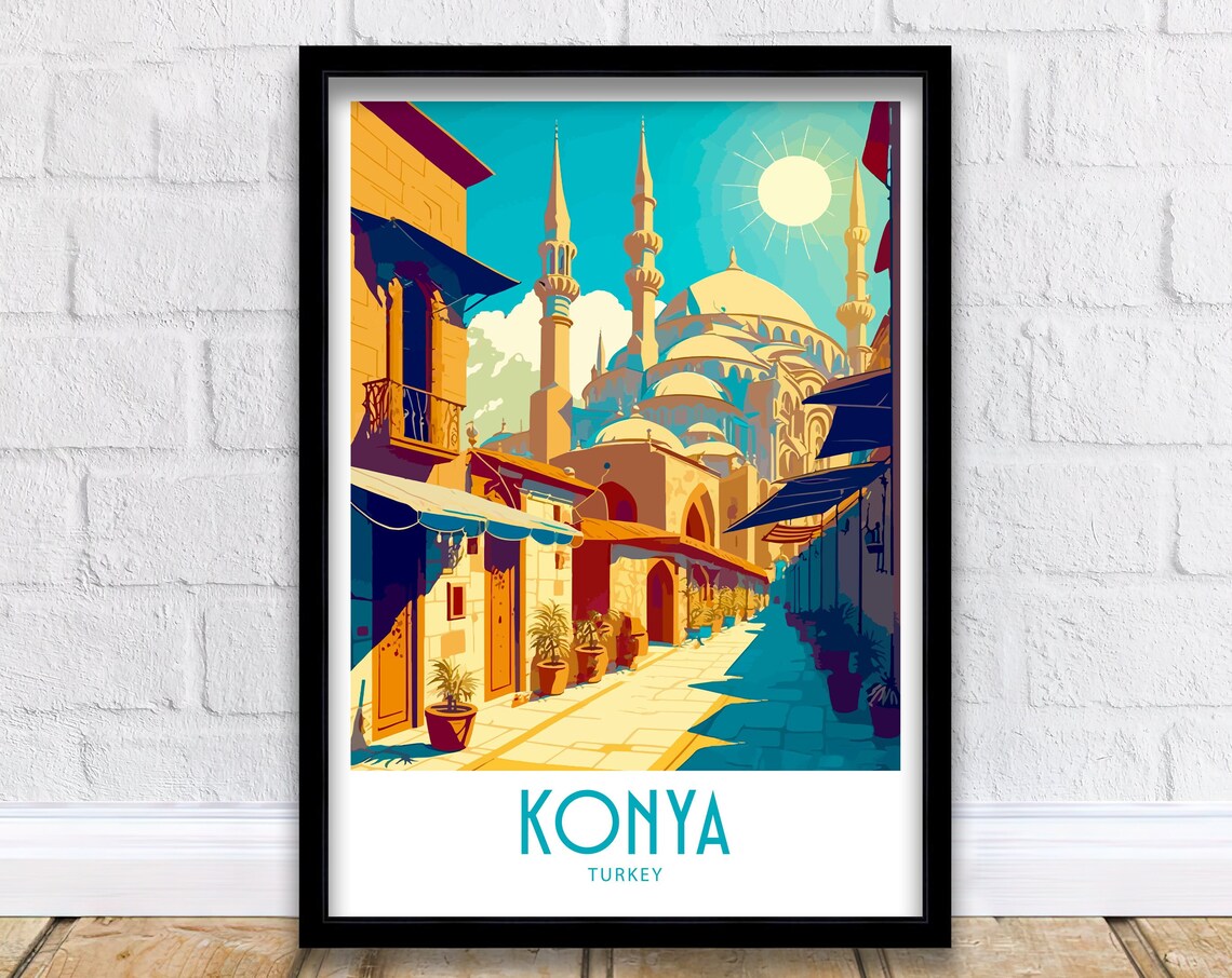 Konya Turkey Grand Mosque Street Scene Vintage Travel Poster