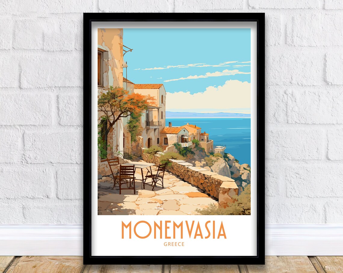 Monemvasia Travel Poster, Greece Wall Decor