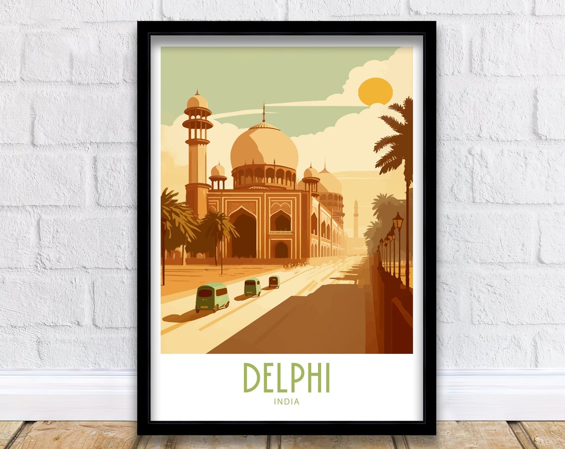 Delphi India Grand Mosque Auto Rickshaws Sunset Vintage Art Poster