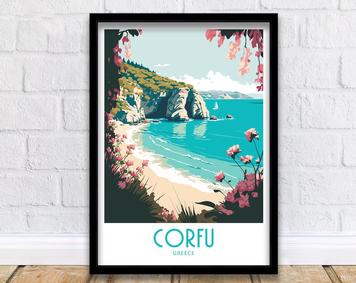 Corfu Greece Travel Poster, Europe Wall Art
