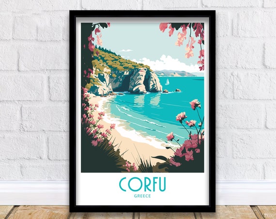 Corfu Greece Travel Poster, Europe Wall Art