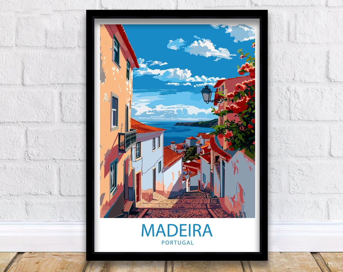Madeira Portugal Charming Cobblestone Lane Leading to the Sea Poster - Image 5
