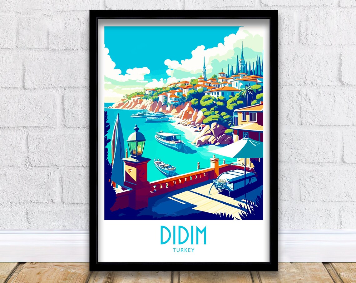 Didim Turkey Aegean Hillside Town Cove Vintage Travel Poster
