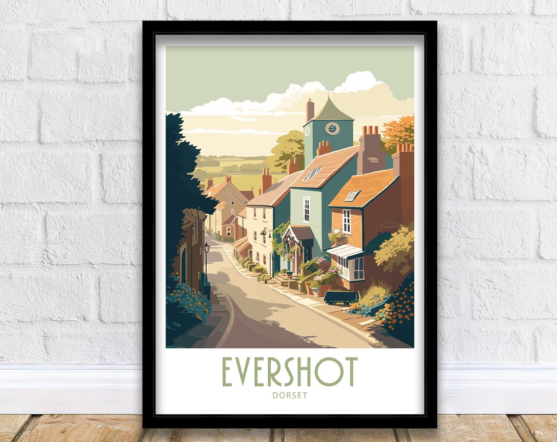 Evershot Dorset Old Village Street Scene Vintage Travel Poster