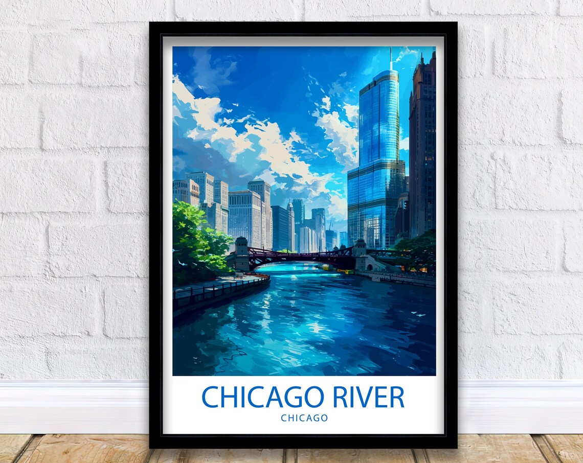 Chicago River Illinois Skyscraper Canyon Riverwalk Travel Poster