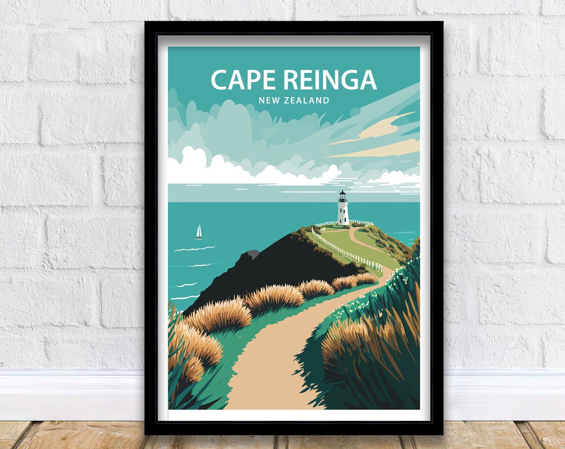 Cape Reinga New Zealand Travel Poster, Lighthouse View