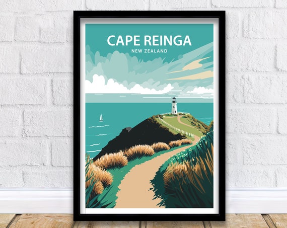 Cape Reinga New Zealand Travel Poster, Lighthouse View