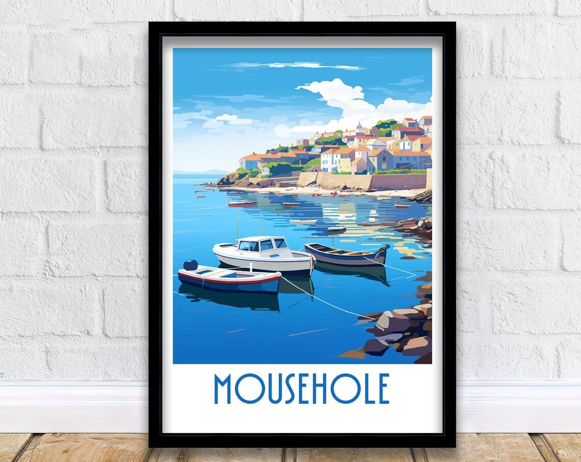 Mousehole Cornwall Fishing Harbour Boats Seaside Village Poster