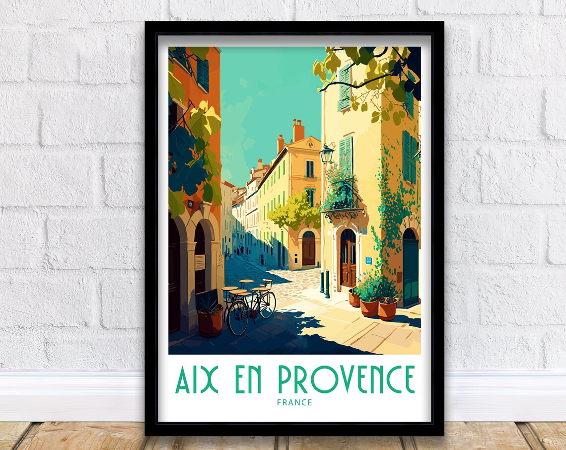 Aix En Provence France Old Town Street Bicycle Vintage Travel Poster