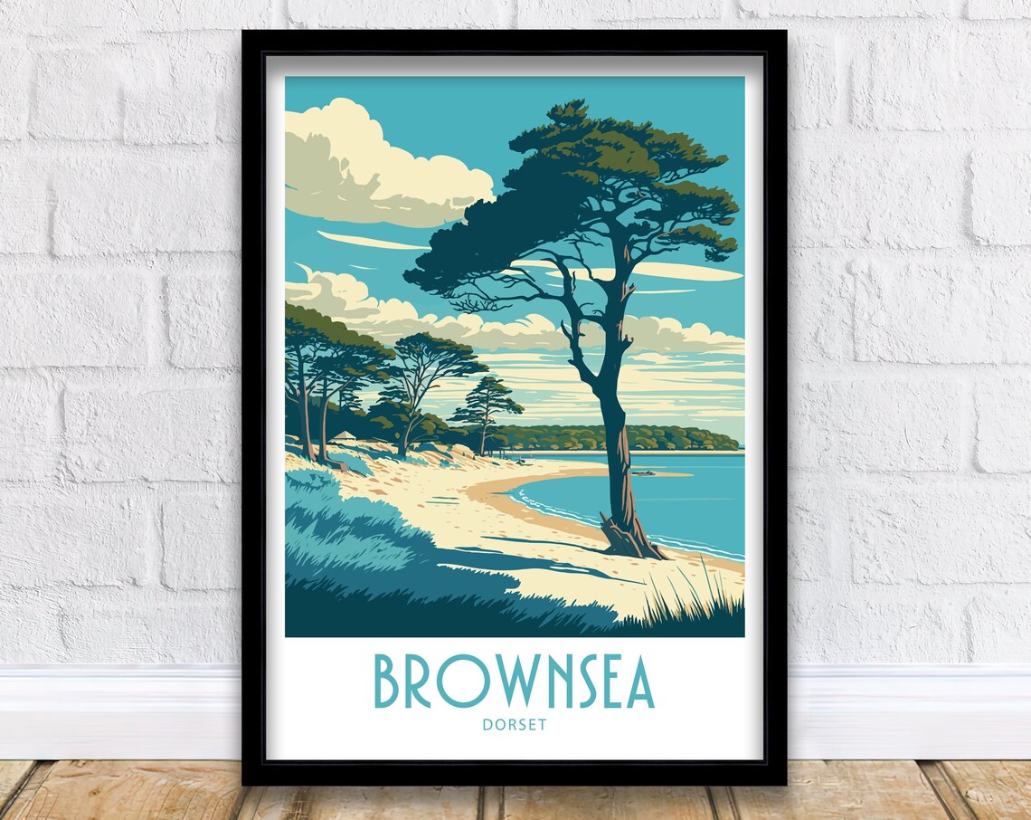 Brownsea Island Dorset Pine Beach Cove Vintage Travel Poster