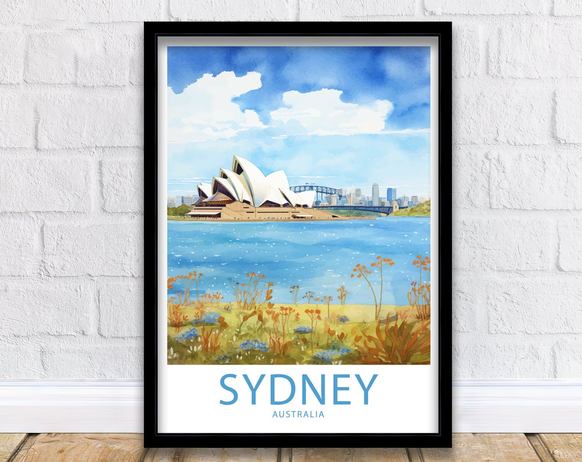 Sydney Australia Opera House Harbour Watercolor Illustrated Poster