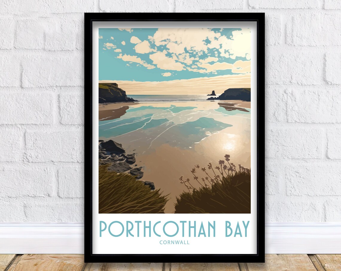 Porthcothan Bay Travel Poster, Cornwall Place Print