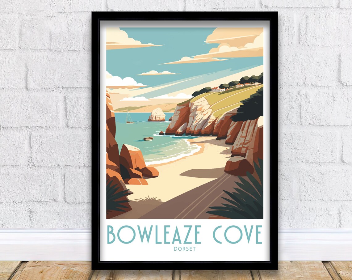 Bowleaze Cove Dorset Golden Rocky Beach Vintage Travel Poster