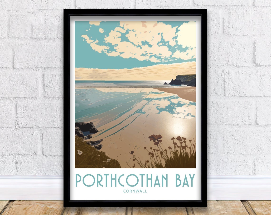 Porthcothan Bay Cornwall Headland Wildflowers Sandy Beach Art Poster