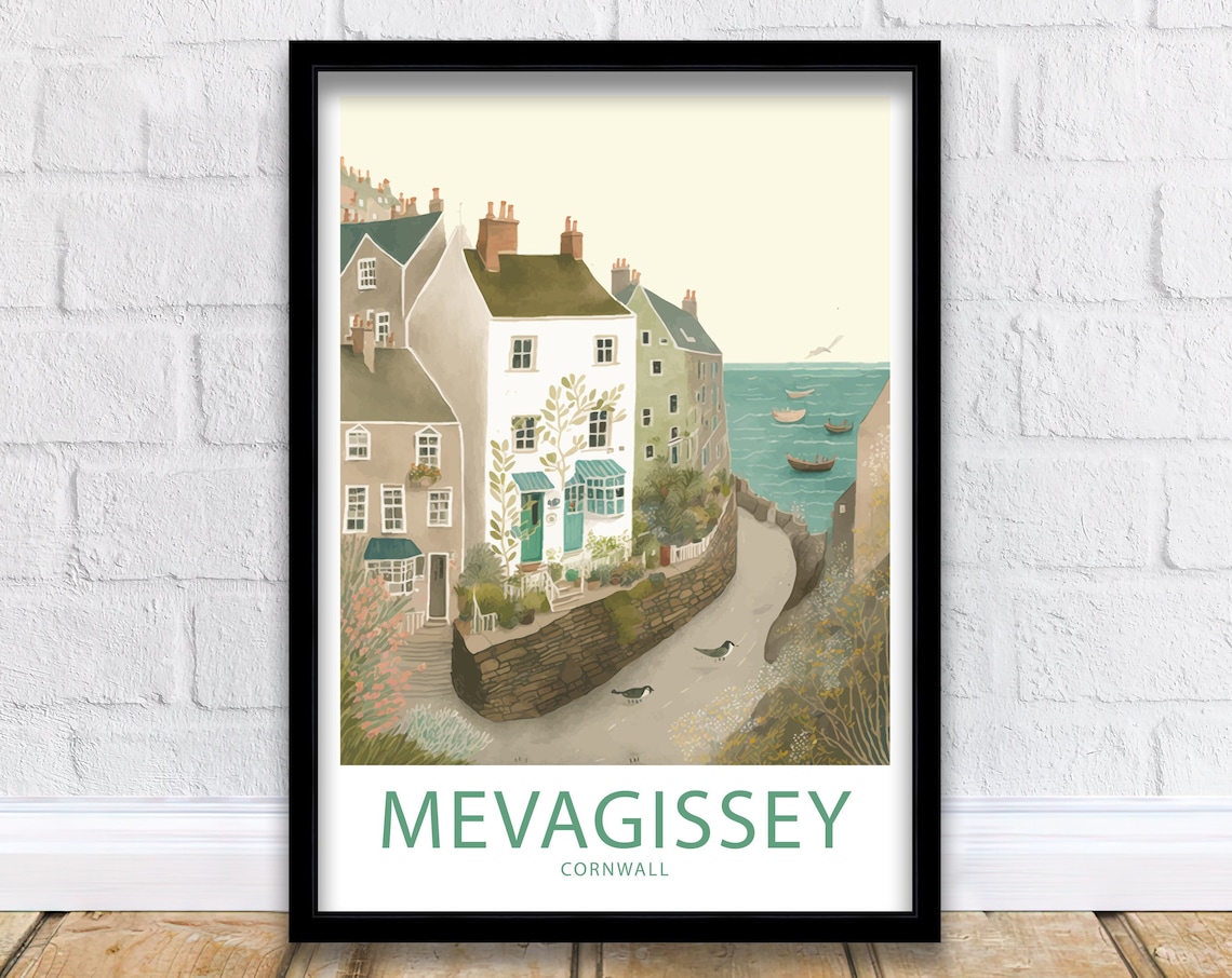 Mevagissey Travel Poster, Cornwall Scenic View