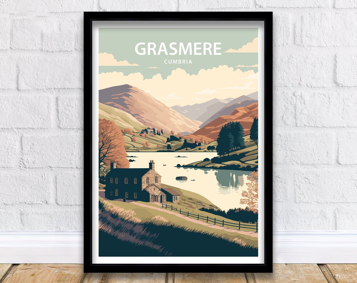 Grasmere Travel Poster, Lake District Travel Poster