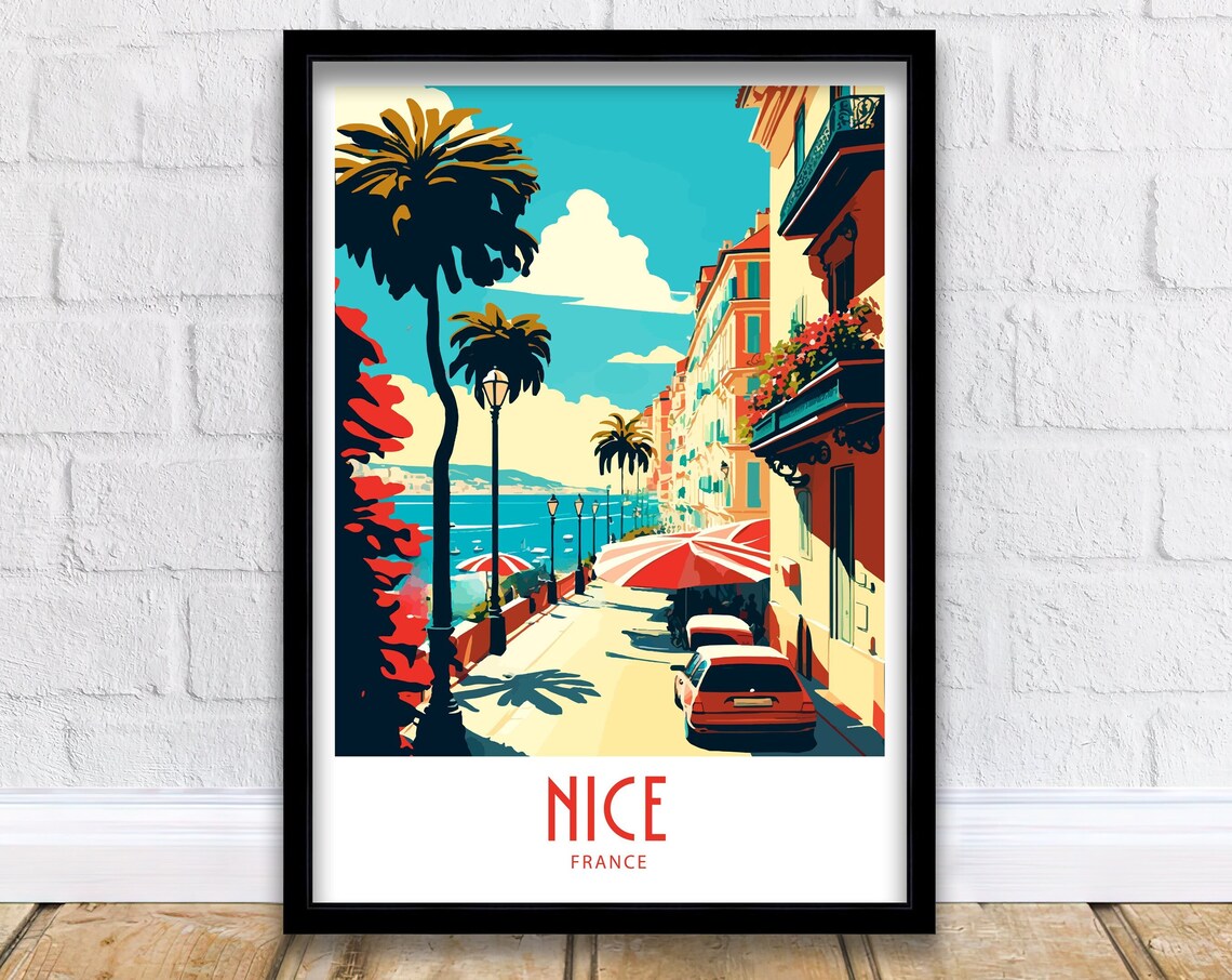 Nice France Travel Poster, Scenic Wall Art