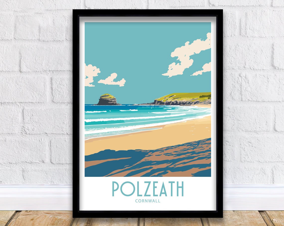 Polzeath Cornwall Long Sandy Beach Surf Coast Retro Travel Poster