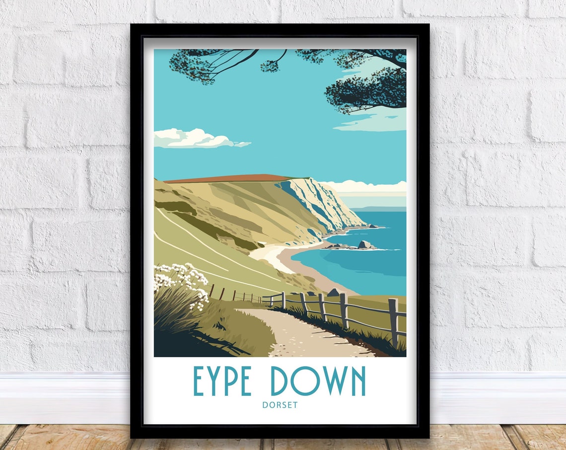 Eype Down Dorset Coastal Cliff Path Walk Vintage Travel Poster