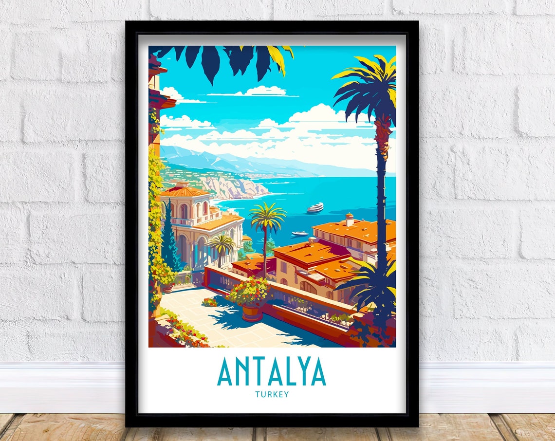 Antalya Turkey Mediterranean Terrace Palm Trees Coastal View Poster