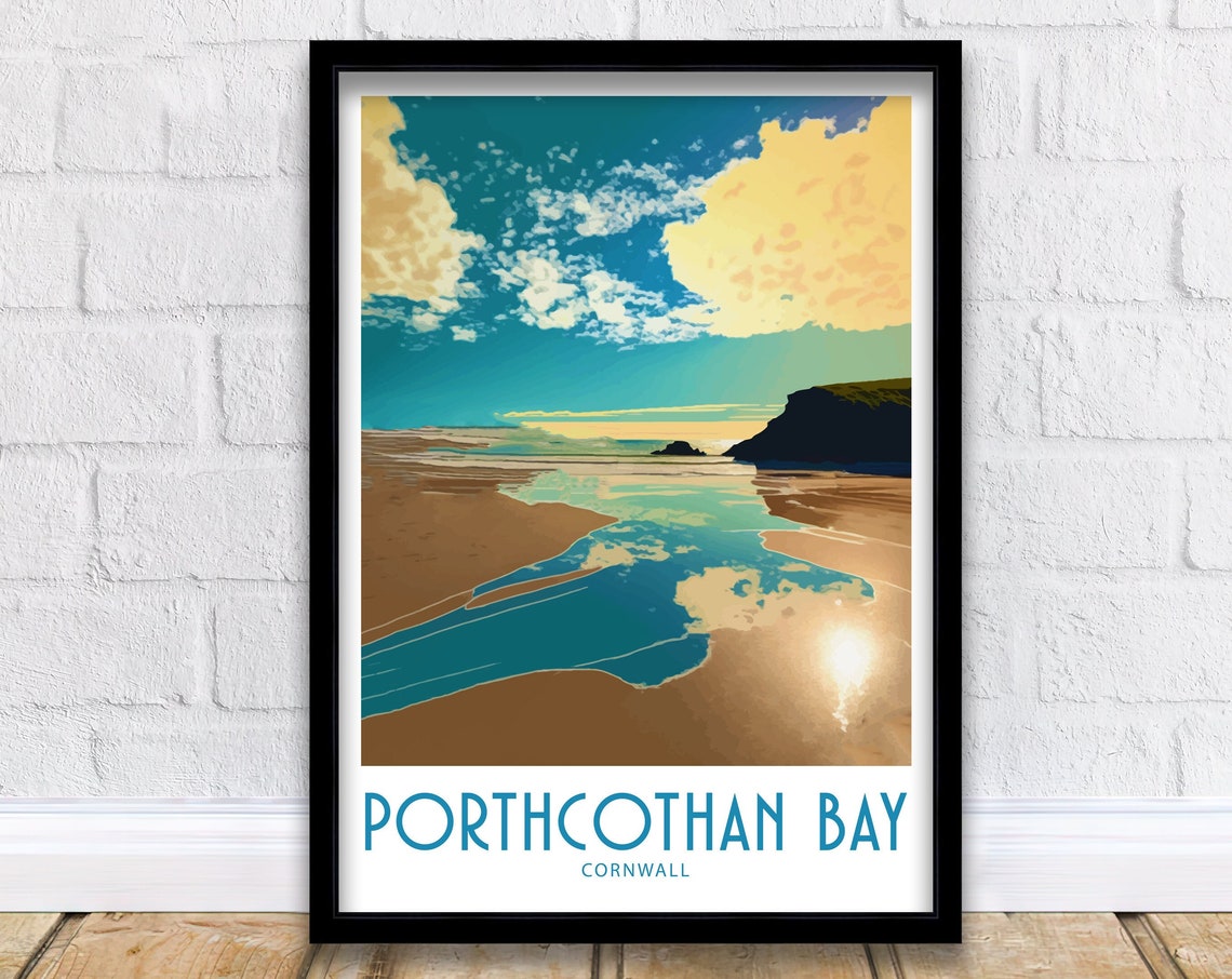 Porthcothan Bay Cornwall Golden Sands Cliffs Ocean Travel Poster