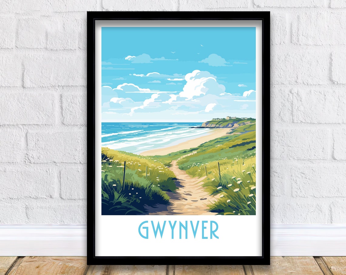 Gwynver Cornwall Coastal Dune Path Beach Retro Travel Poster