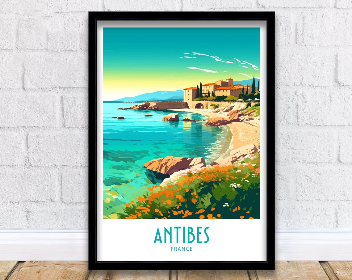 Antibes France Mediterranean Cove Sunlit Vintage Travel Poster