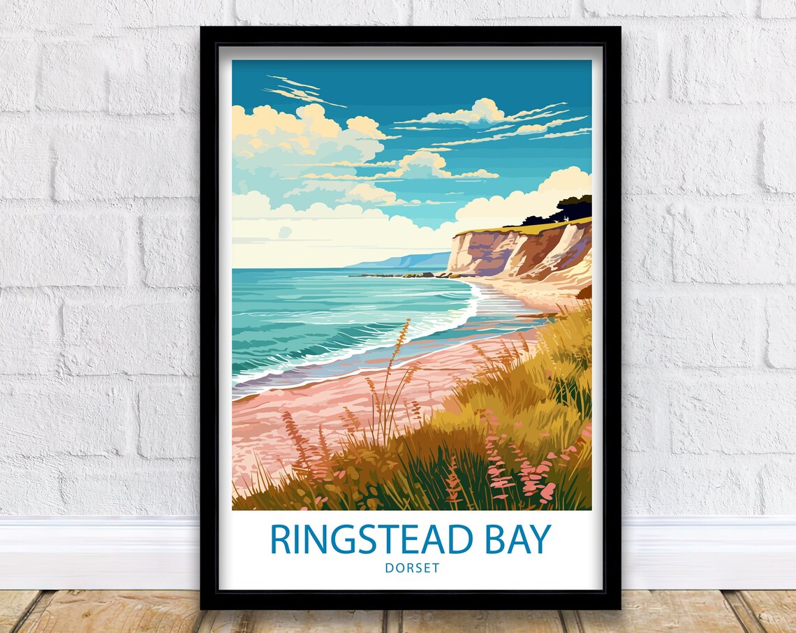 Ringstead Bay Dorset Sandy Beach Golden Cliffs Shore Travel Poster