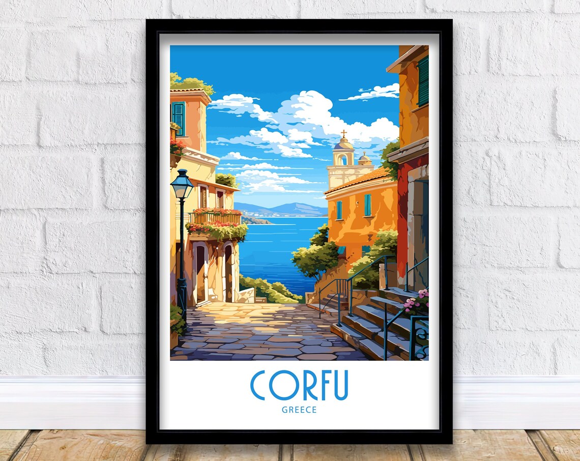 Corfu Greece Travel Poster, Europe Wall Art Print