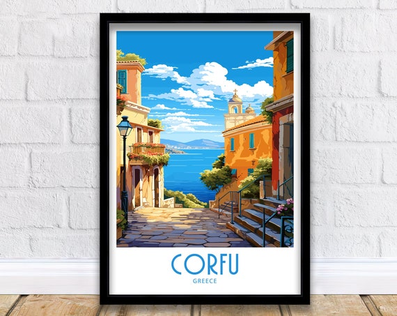 Corfu Greece Travel Poster, Europe Wall Art Print