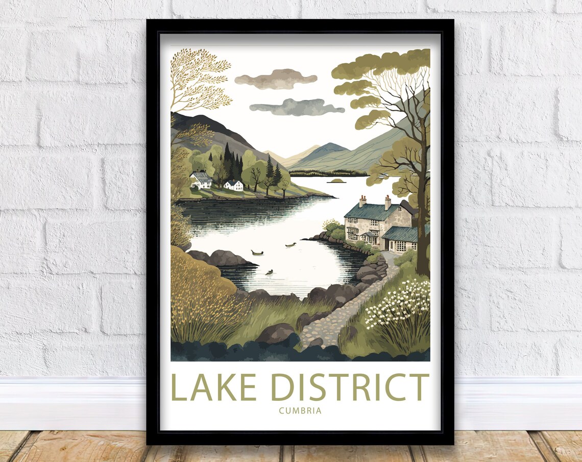 Lake District Travel Poster, Scenic Wall Art