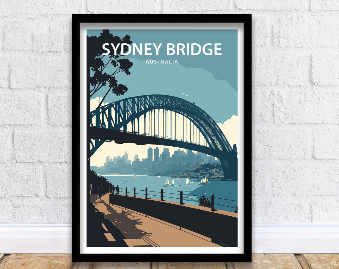 Sydney Harbour Bridge Australia Skyline Retro Duotone Travel Poster