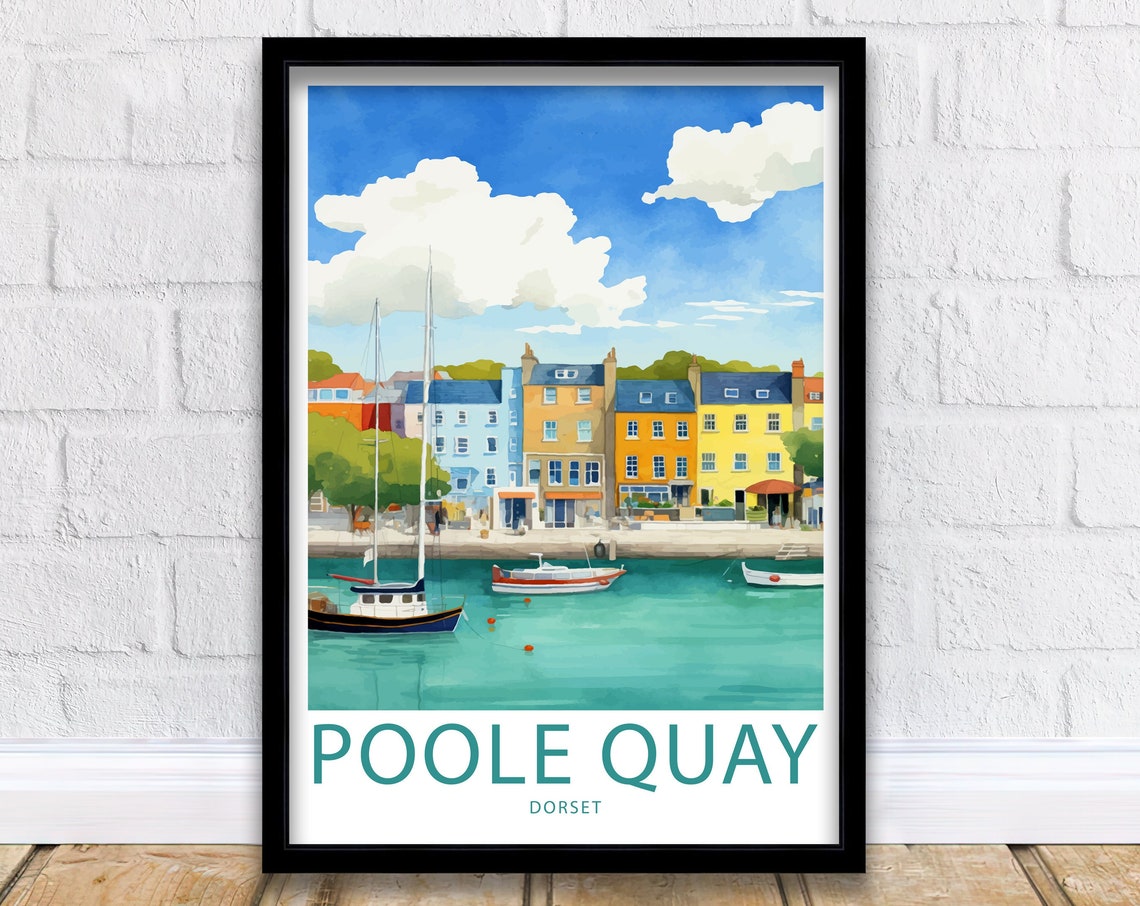 Poole Quay Dorset Harbour Boats Waterfront Illustrated Travel Poster