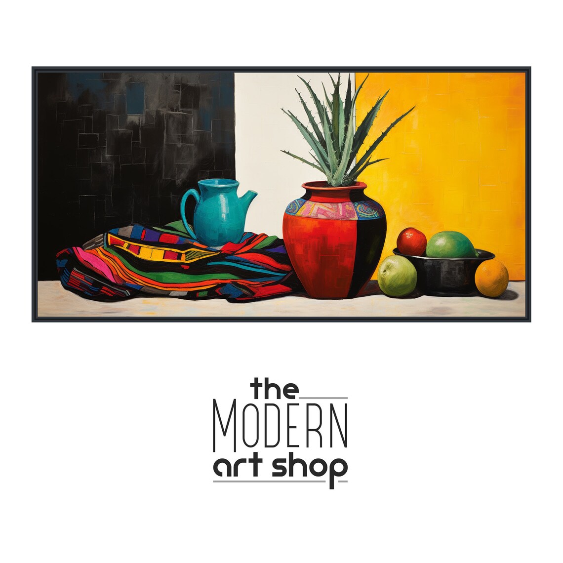Colorful Southwestern Still Life Painting Pottery Serape Blanket Poster - Image 4