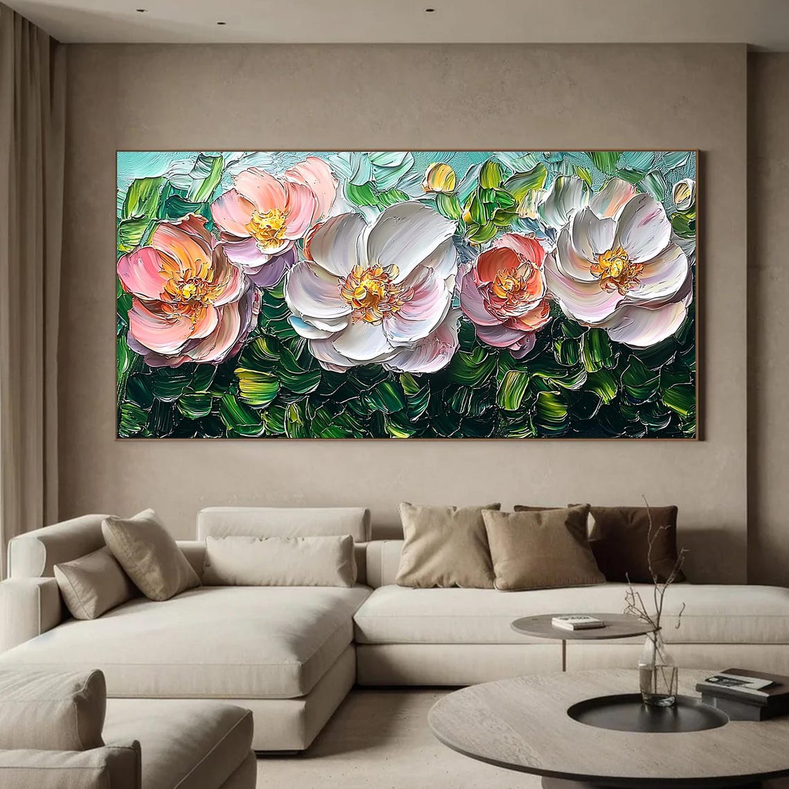 Soft White Pink Peony Flowers with Golden Centers Floral Wall Art - Image 5