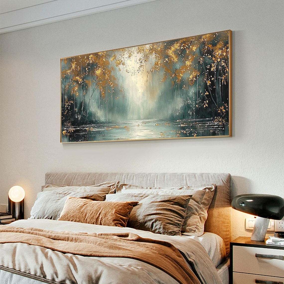 Abstract Golden Leaves Autumn Oil Painting Art Print - Image 4