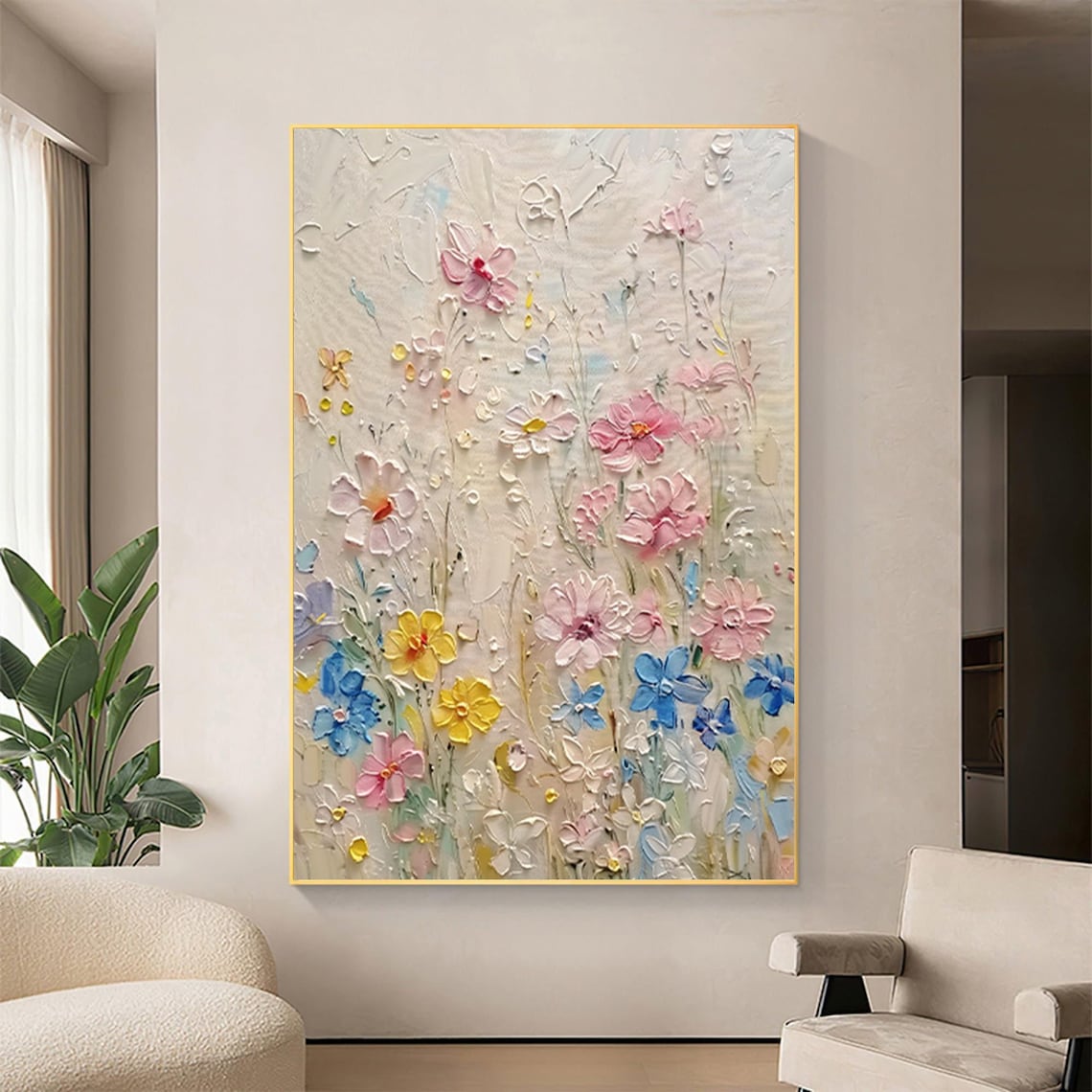 Colorful Flower Oil Painting, Modern Floral Art Print